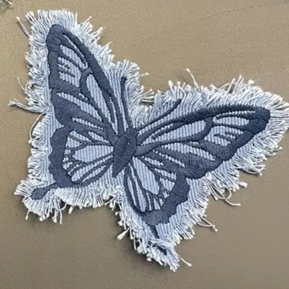 Tattered JEANS BUTTERFLY IRON ON PATCH - Picture 5 of 5